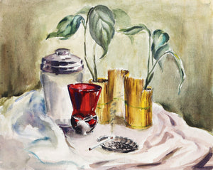 Still Life with Cigarette (P5.65) Watercolor | Eve Nethercott,{{product.type}}