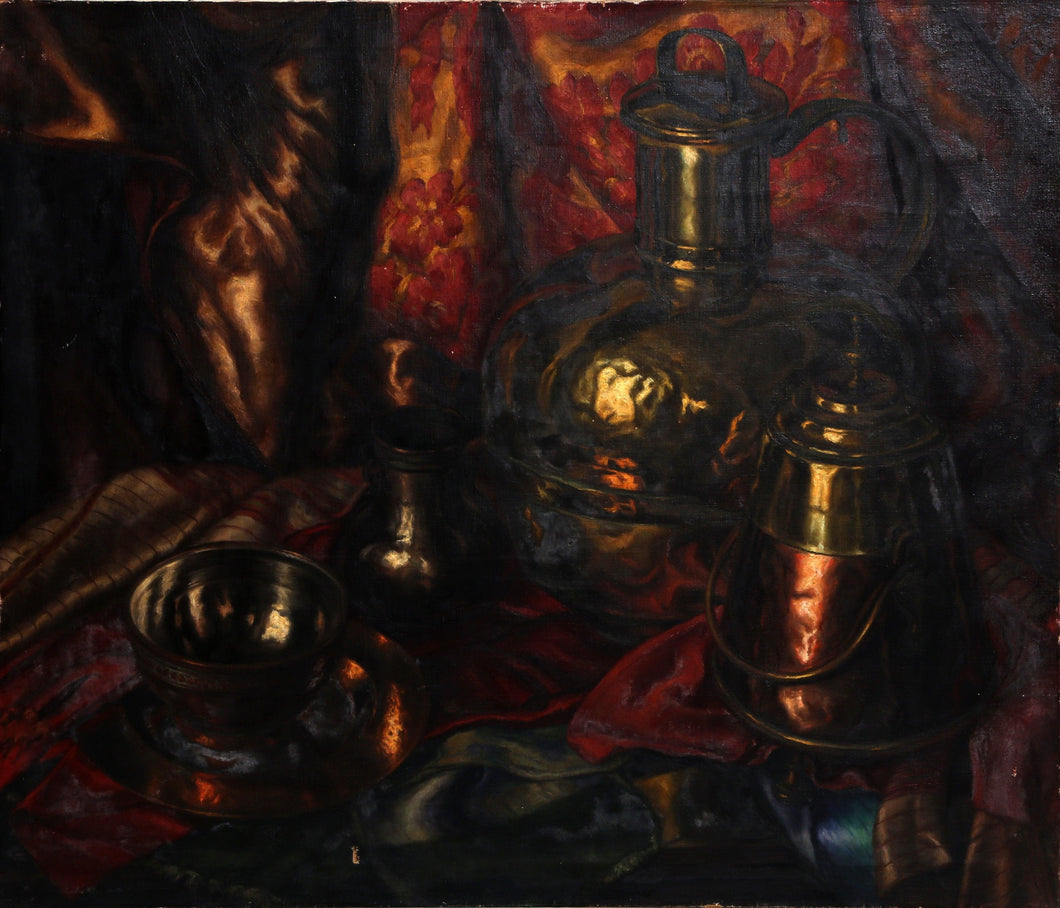Still Life with Copper Kettles Oil | Unknown Artist,{{product.type}}