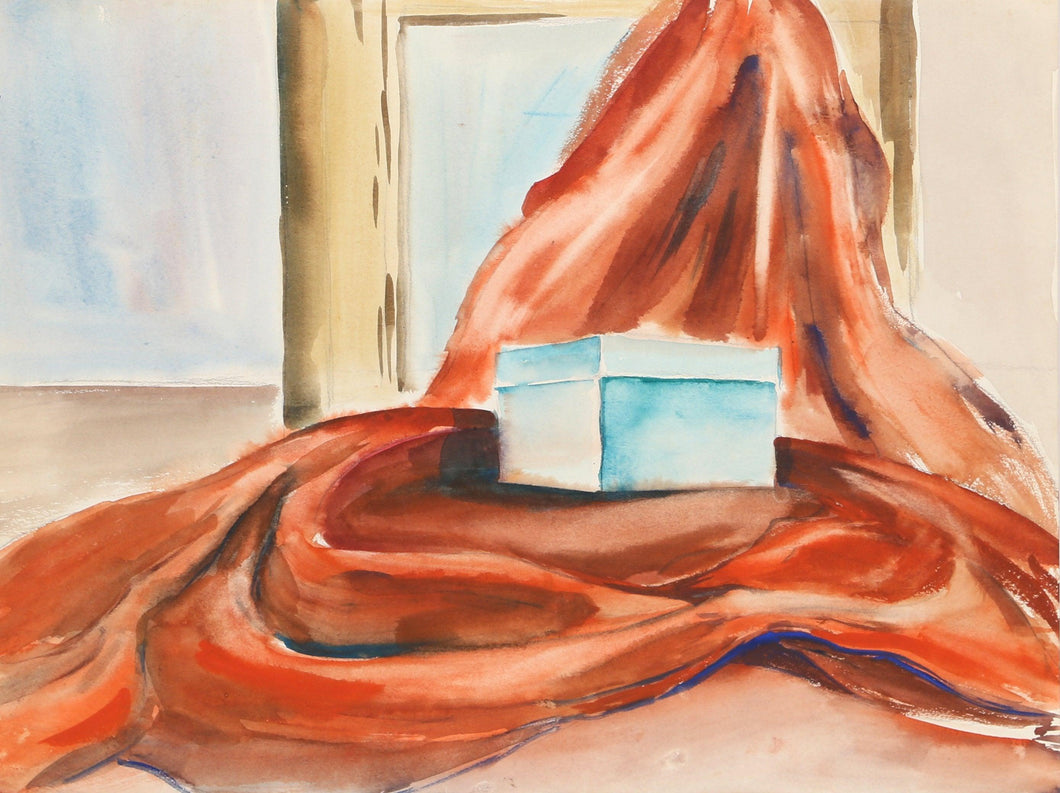 Still Life with Drape and Box (P6.58) Watercolor | Eve Nethercott,{{product.type}}