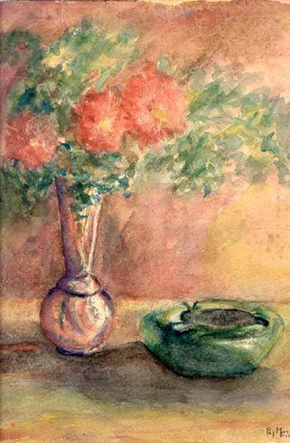 Still LIfe with Flowers and Ashtray Watercolor | Pat Mann,{{product.type}}