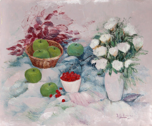 Still Life with Flowers, Cherries and Apples Oil | Tilly Tomas,{{product.type}}