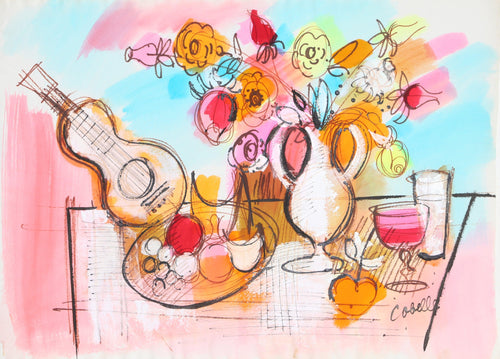 Still Life with Mandolin and Flowers 1 Acrylic | Charles Cobelle,{{product.type}}