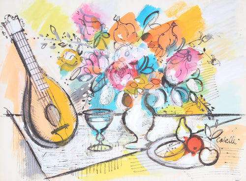 Still Life with Mandolin and Flowers 3 Acrylic | Charles Cobelle,{{product.type}}
