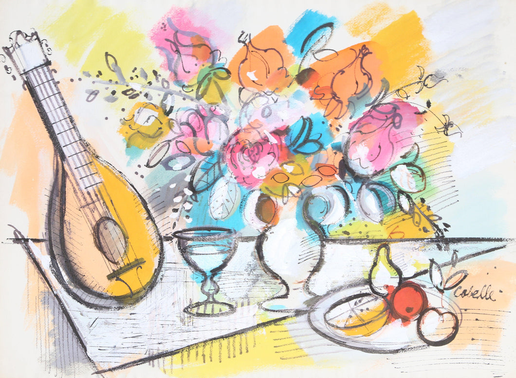 Still Life with Mandolin and Flowers 3 Acrylic | Charles Cobelle,{{product.type}}