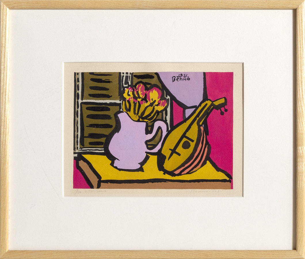 Still Life with Mandolin and Pitcher of Flowers Screenprint | Benjamin Benno,{{product.type}}