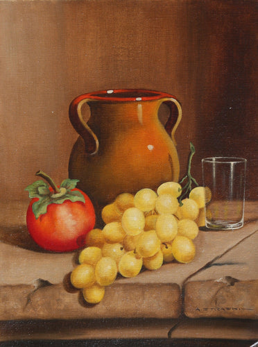 Still Life with Persimmon and Grapes Oil | Abraham Straski,{{product.type}}