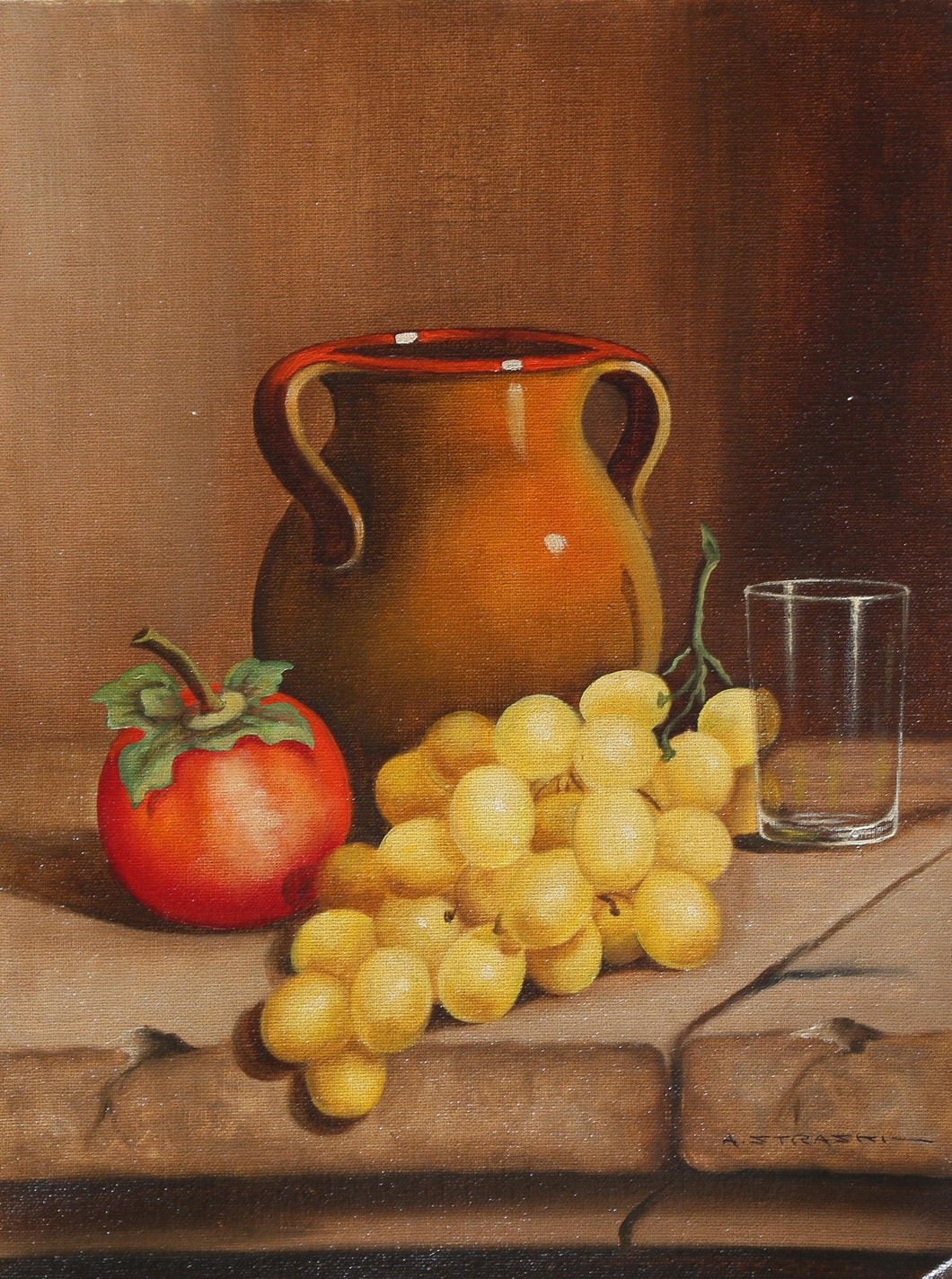 Still Life with Persimmon and Grapes Oil | Abraham Straski,{{product.type}}