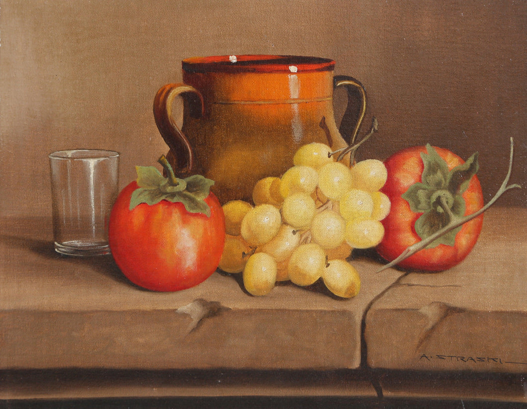 Still Life with Persimmons and Golden Grapes I Oil | Abraham Straski,{{product.type}}