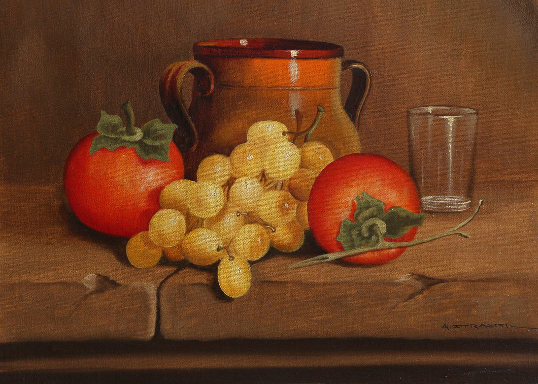 Still Life with Persimmons and Golden Grapes II Oil | Abraham Straski,{{product.type}}