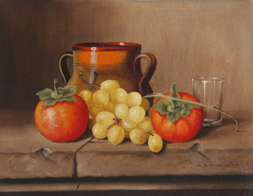 Still Life with Persimmons and Golden Grapes III Oil | Abraham Straski,{{product.type}}
