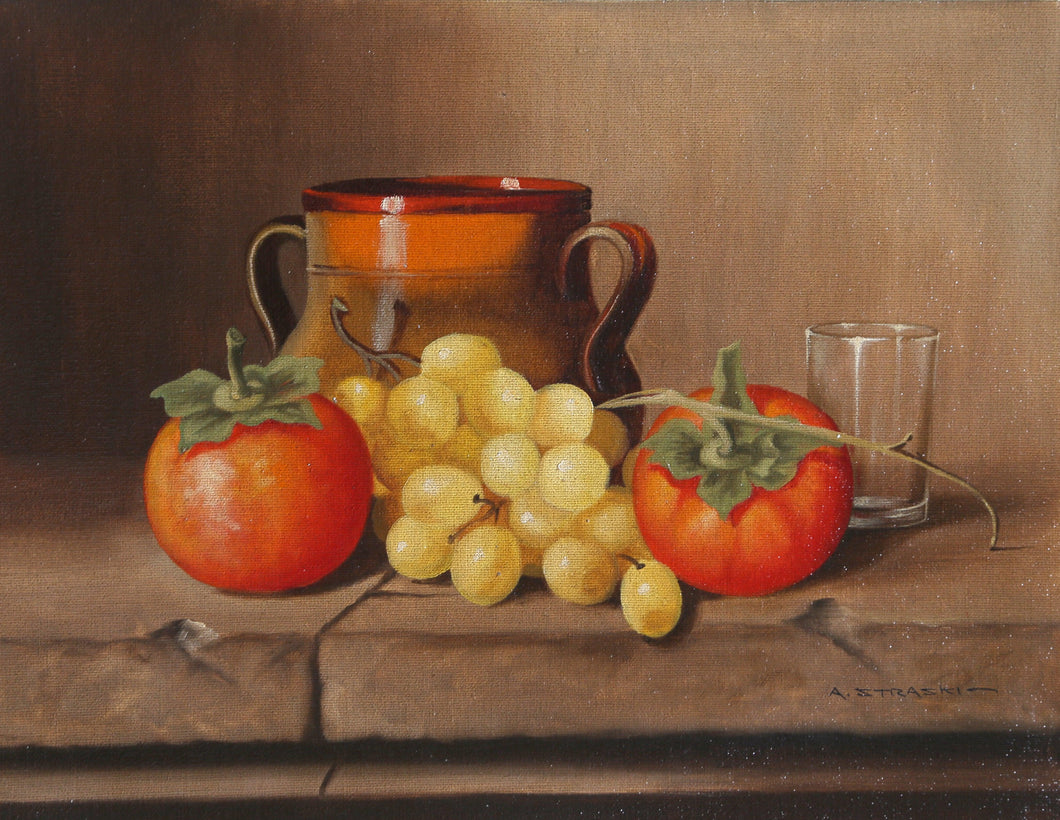 Still Life with Persimmons and Golden Grapes III Oil | Abraham Straski,{{product.type}}