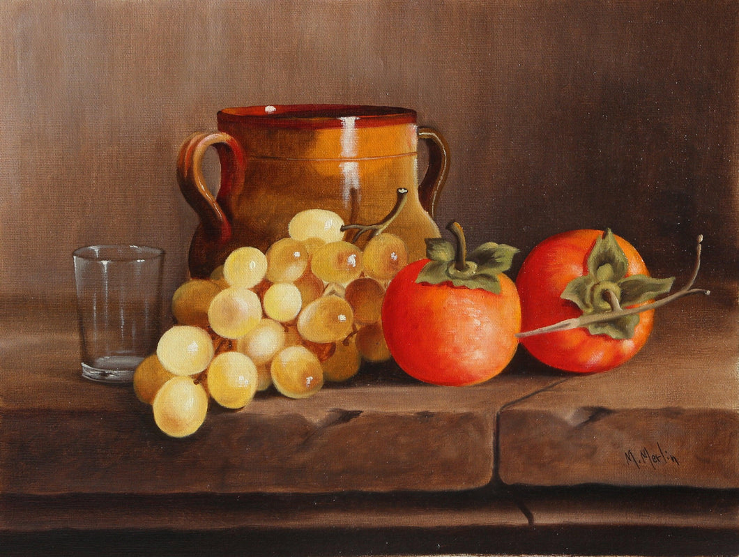 Still Life with Persimmons and Golden Grapes IV Oil | Abraham Straski,{{product.type}}