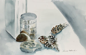 Still Life with Pine Cones I Watercolor | Harold Wallerstein,{{product.type}}