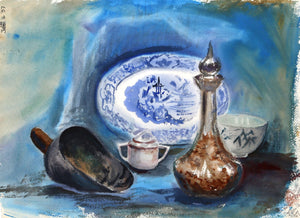 Still Life with Plate (P6.61) Watercolor | Eve Nethercott,{{product.type}}