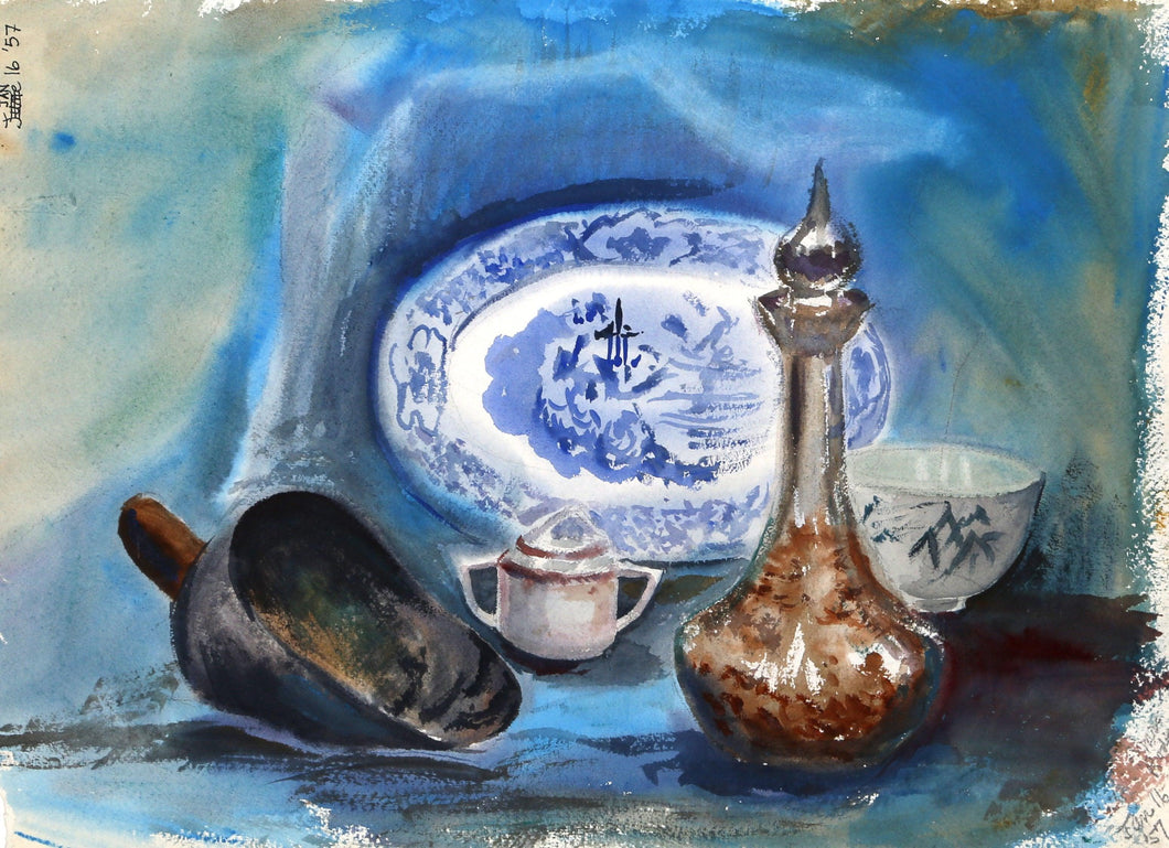 Still Life with Plate (P6.61) Watercolor | Eve Nethercott,{{product.type}}