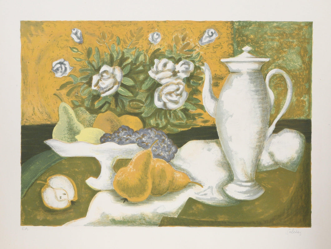 Still Life with Teapot and Pears Lithograph | Laurent Marcel Salinas,{{product.type}}