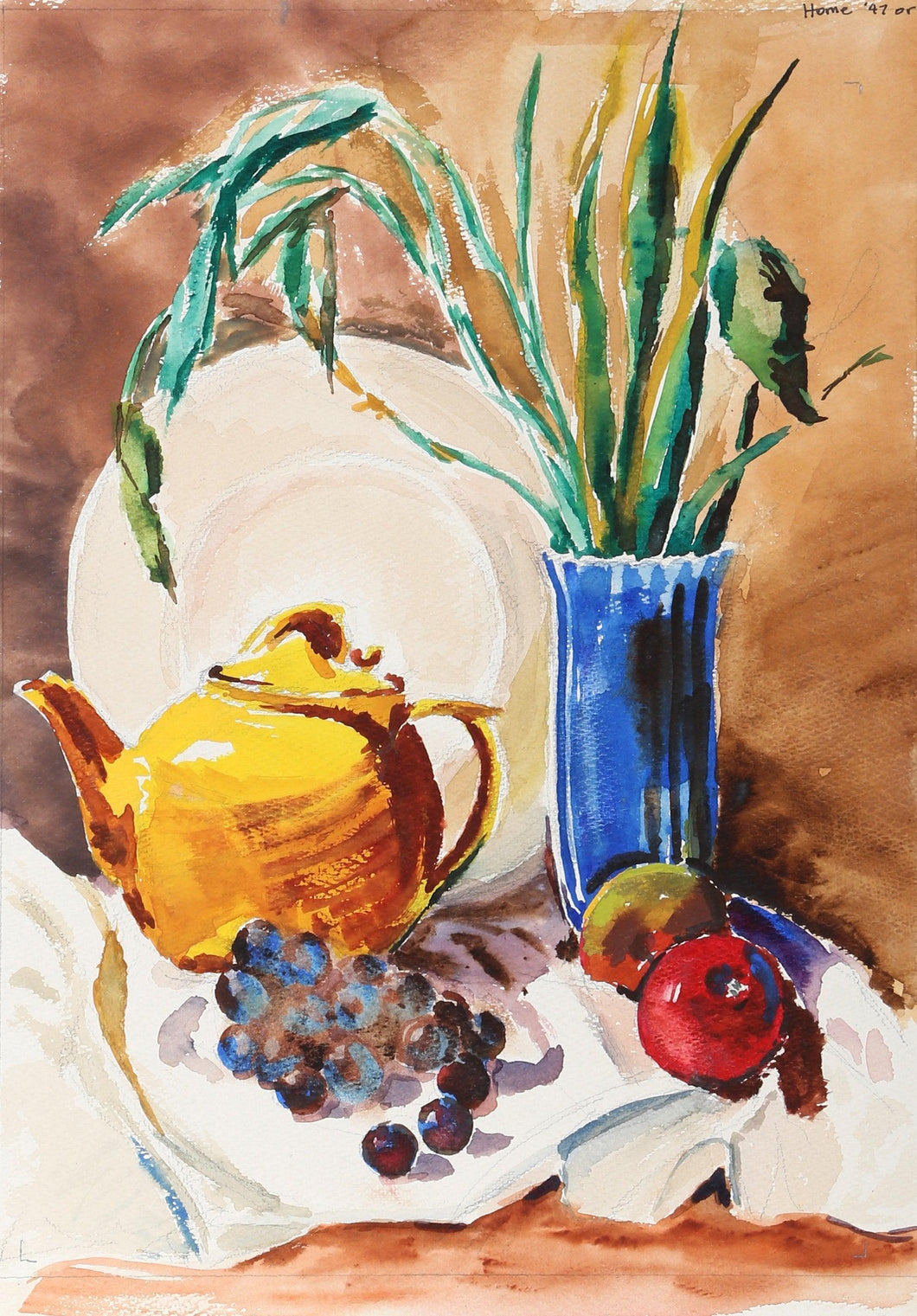 Still Life with Teapot (P6.43) Watercolor | Eve Nethercott,{{product.type}}