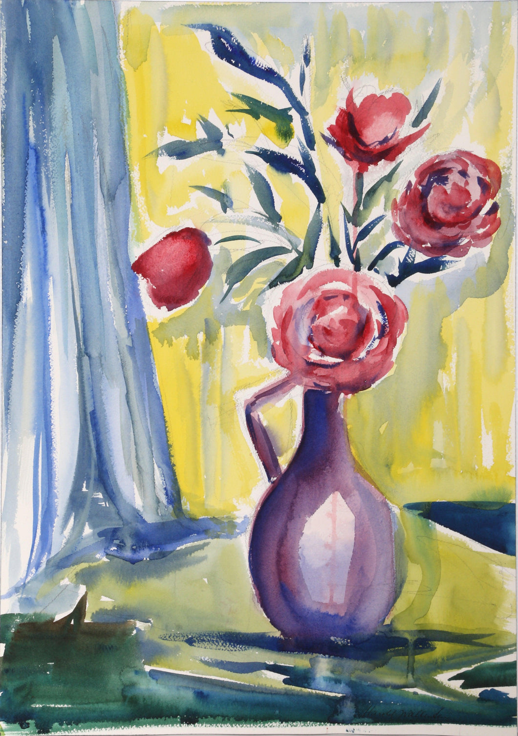 Still Life with Vase Watercolor | Harold Wallerstein,{{product.type}}