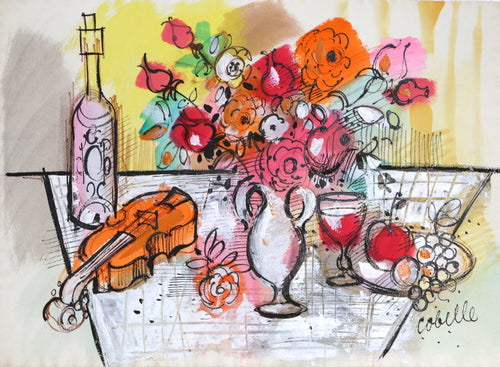 Still Life with Violin and Flowers 3 Acrylic | Charles Cobelle,{{product.type}}