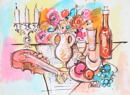 Still Life with Wine and Violin 1 Acrylic | Charles Cobelle,{{product.type}}