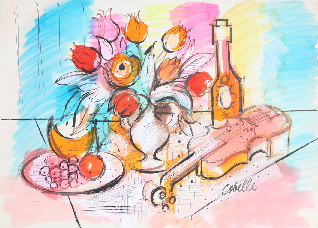 Still Life with Wine and Violin 3 Acrylic | Charles Cobelle,{{product.type}}