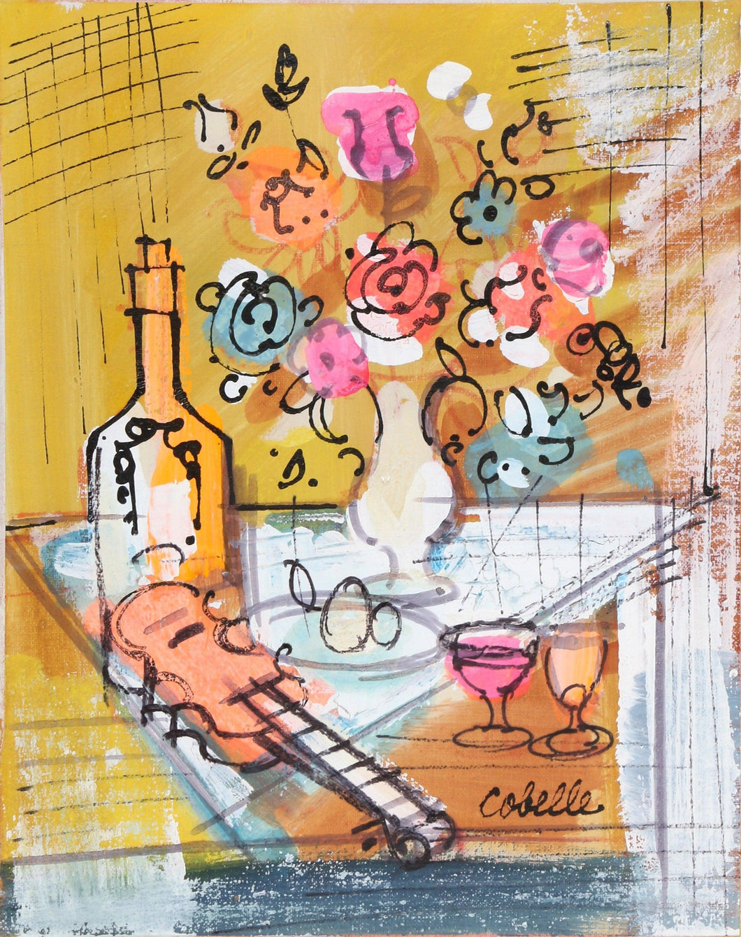 Still Life with Wine and Violin 5 Acrylic | Charles Cobelle,{{product.type}}