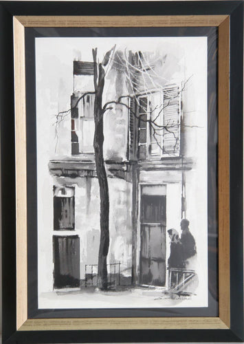 Street Scene with Tree Watercolor | Sandu Liberman,{{product.type}}