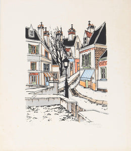 Street with Cafe Lithograph | R. Moreau,{{product.type}}