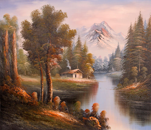 Sunset Mountain Landscape with Cabin (27) Oil | Shumu Fu,{{product.type}}