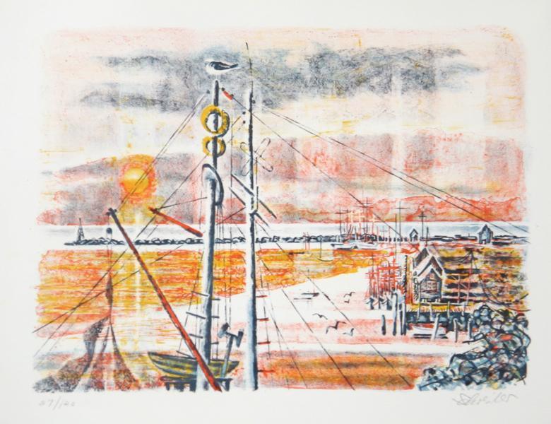 Sunset View Through Masts Lithograph | Georges Schreiber,{{product.type}}