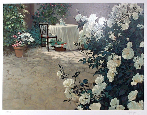 Table with White Roses Lithograph | Jurgen,{{product.type}}