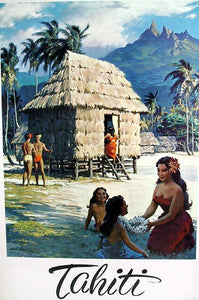 Tahiti - Island Hut Poster | Travel Poster,{{product.type}}