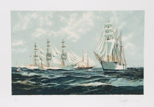 Tall Ships Maneuvering Lithograph | Eldred Clark Johnson,{{product.type}}