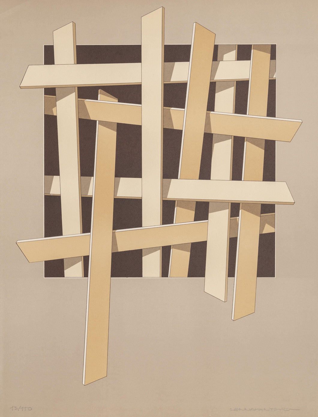 Tan and Brown Composition lithograph | Lennart Nyström,{{product.type}}