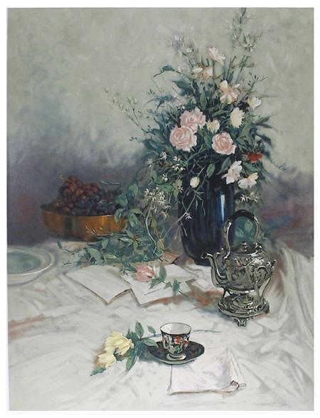 Tea and Flowers Lithograph | Jurgen,{{product.type}}