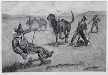 Teaching a mustang pony to pack dead game Etching | Frederic Remington,{{product.type}}