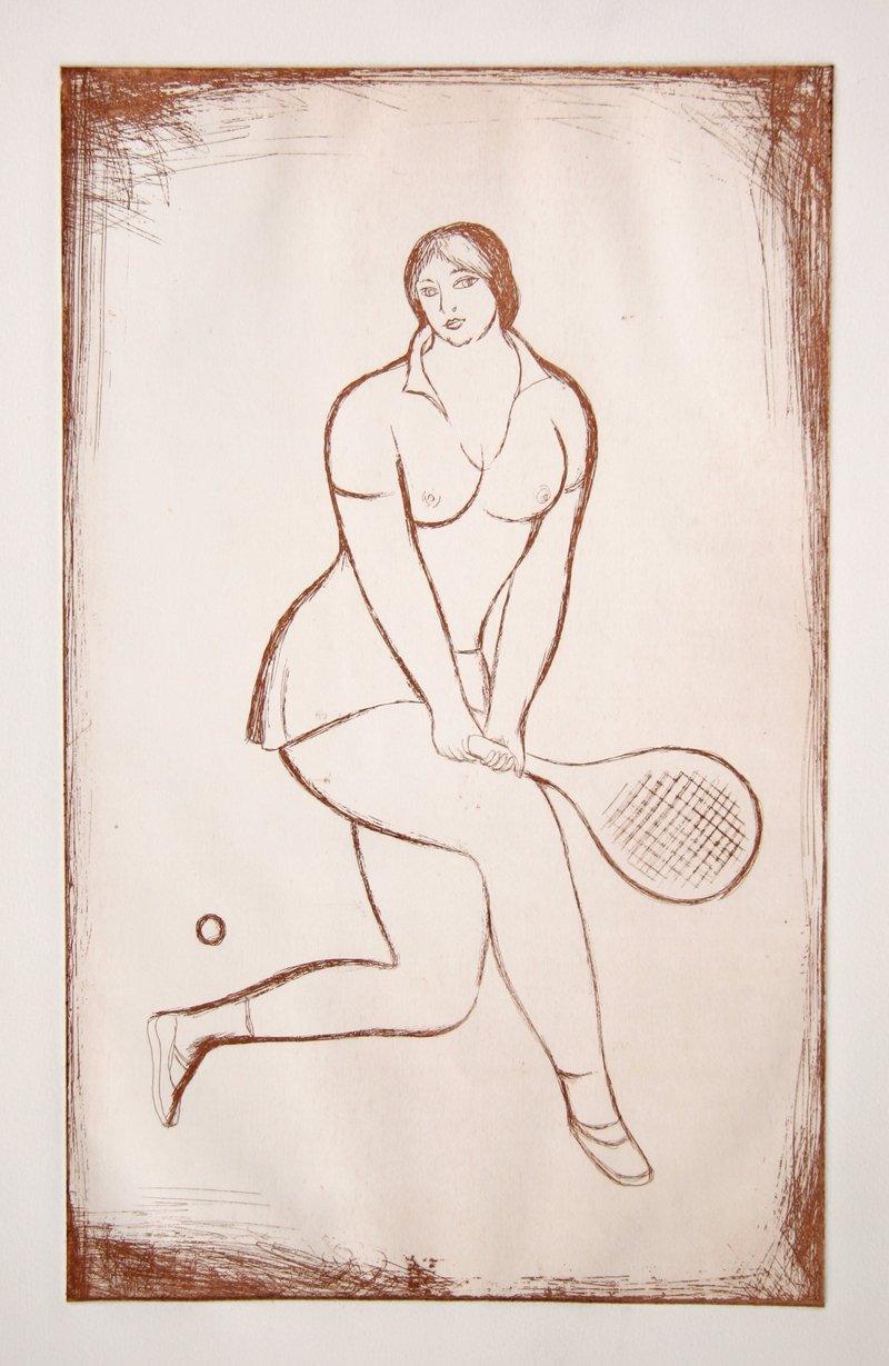 Tennis Player I Etching | Elie Nadelman,{{product.type}}