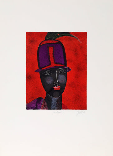 Testa con Cappello Rosso Lithograph | Franco Gentilini,{{product.type}}