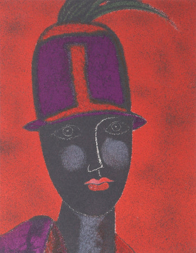Testa con Cappello Rosso Lithograph | Franco Gentilini,{{product.type}}