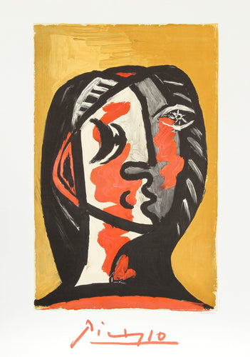 Tete de Femme en Gris et Rouge sur Fond Ochre Lithograph | Pablo Picasso,{{product.type}}