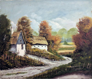 Thatched Farm House Oil | Unknown Artist,{{product.type}}