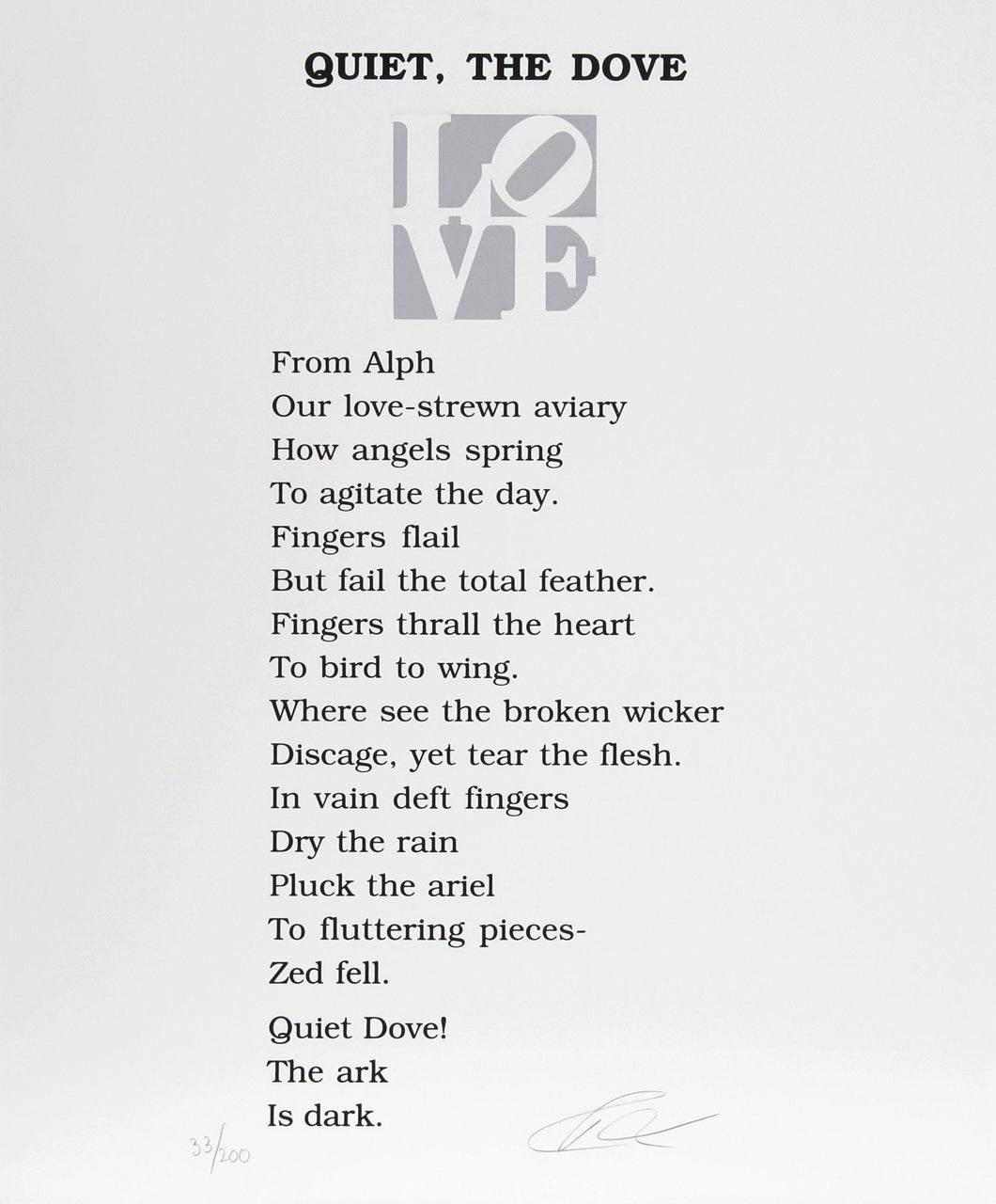 The Book of Love Poem - Quiet, The Dove Screenprint | Robert Indiana,{{product.type}}