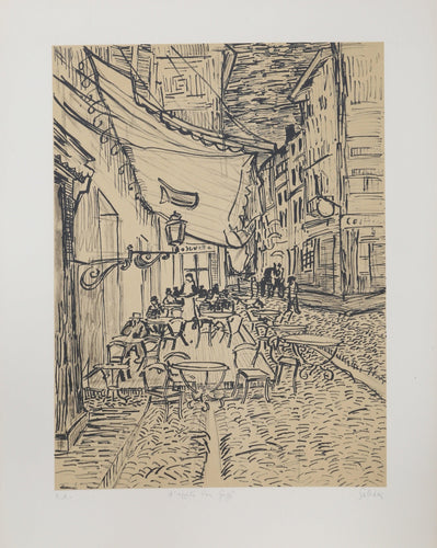 The Cafe Terrace on the Place du Forum, Arles, at Night Lithograph | Laurent Marcel Salinas,{{product.type}}