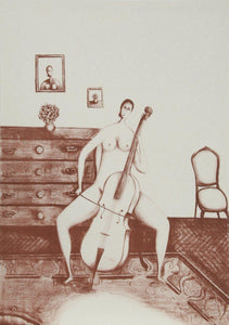 The Cellist (Sepia) Lithograph | Branko Bahunek,{{product.type}}