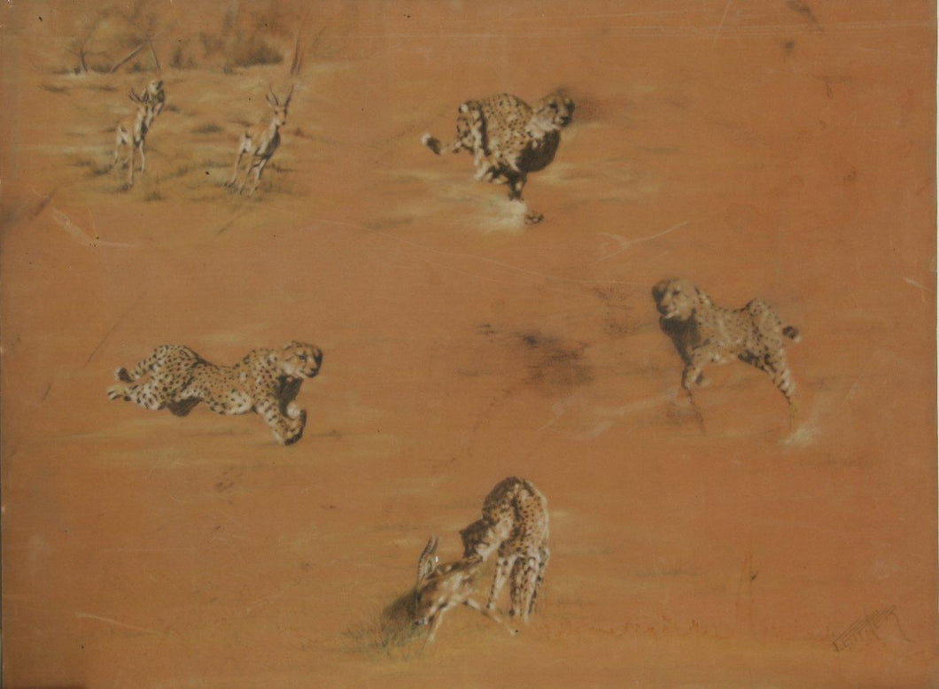 The Chase (Cheetahs) Mixed Media | Jean Ettner,{{product.type}}
