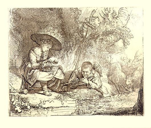 The Flute Player (l'Espiegle) Etching | Rembrandt,{{product.type}}