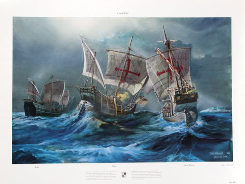 The Nina, Pinta and Santa Maria: Land Ho! Poster | Kipp Soldwedel,{{product.type}}