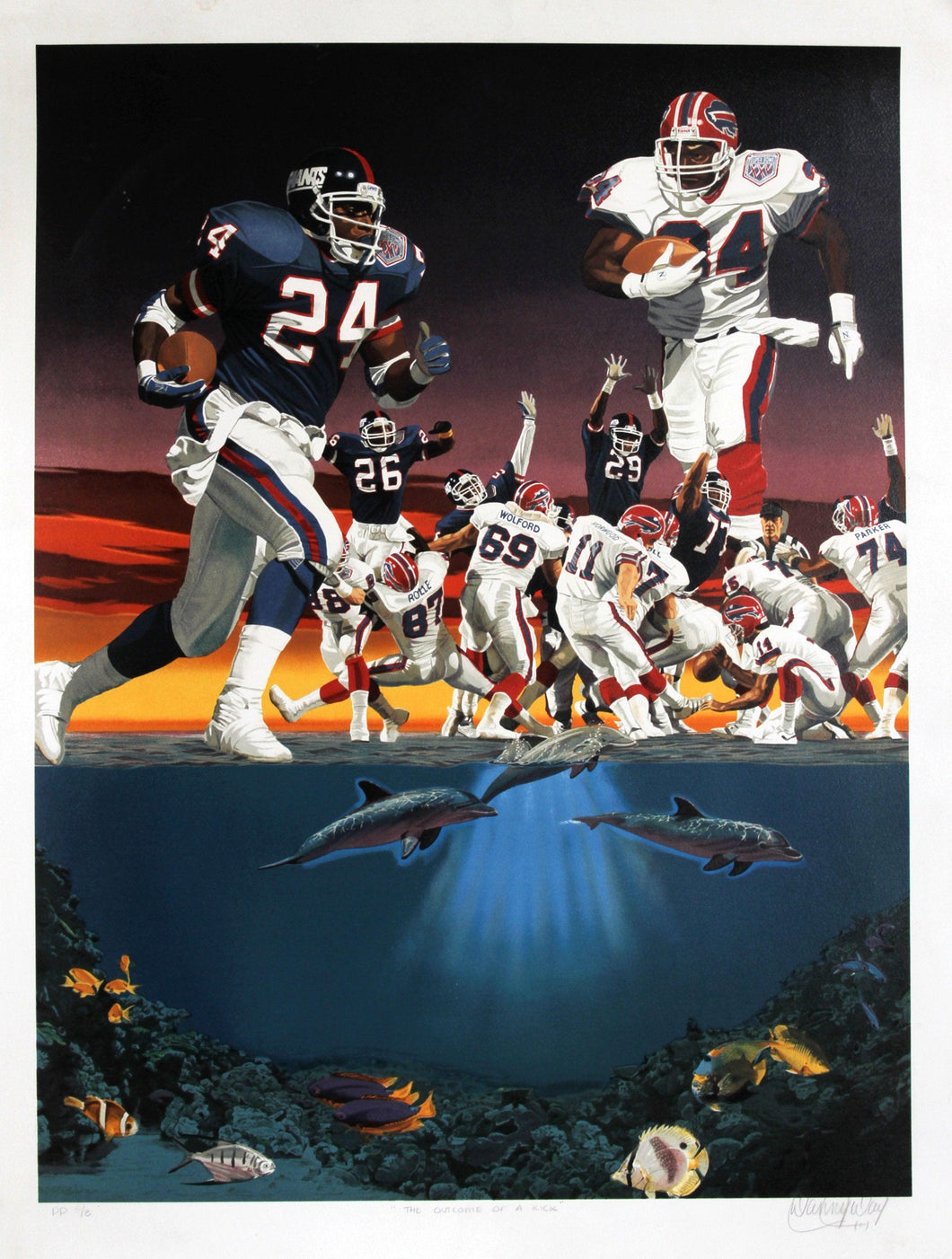 The Outcome of a Kick (Giants - Bills Superbowl XXV) Lithograph | Danny Day,{{product.type}}