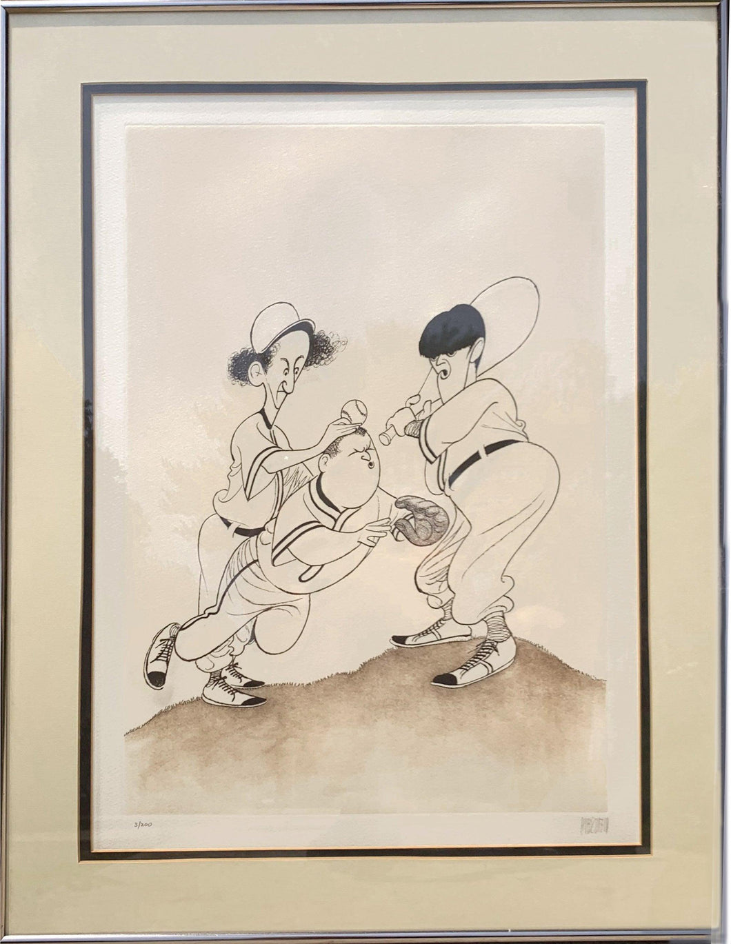 The Three Stooges (Baseball) Etching | Al Hirschfeld,{{product.type}}