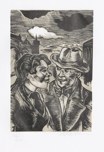 They Were Arm in Arm and He Looked Very Happy from Steppenwolf Portfolio Woodcut | Helmut Ackermann,{{product.type}}